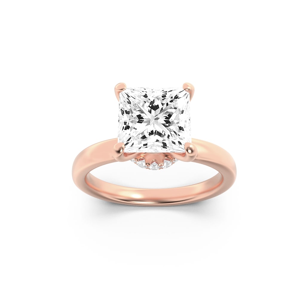 1CTW Princess Shaped Lab Grown Diamond (F/VS) Hidden Halo Plain Shank Engagement Ring in 14K Gold