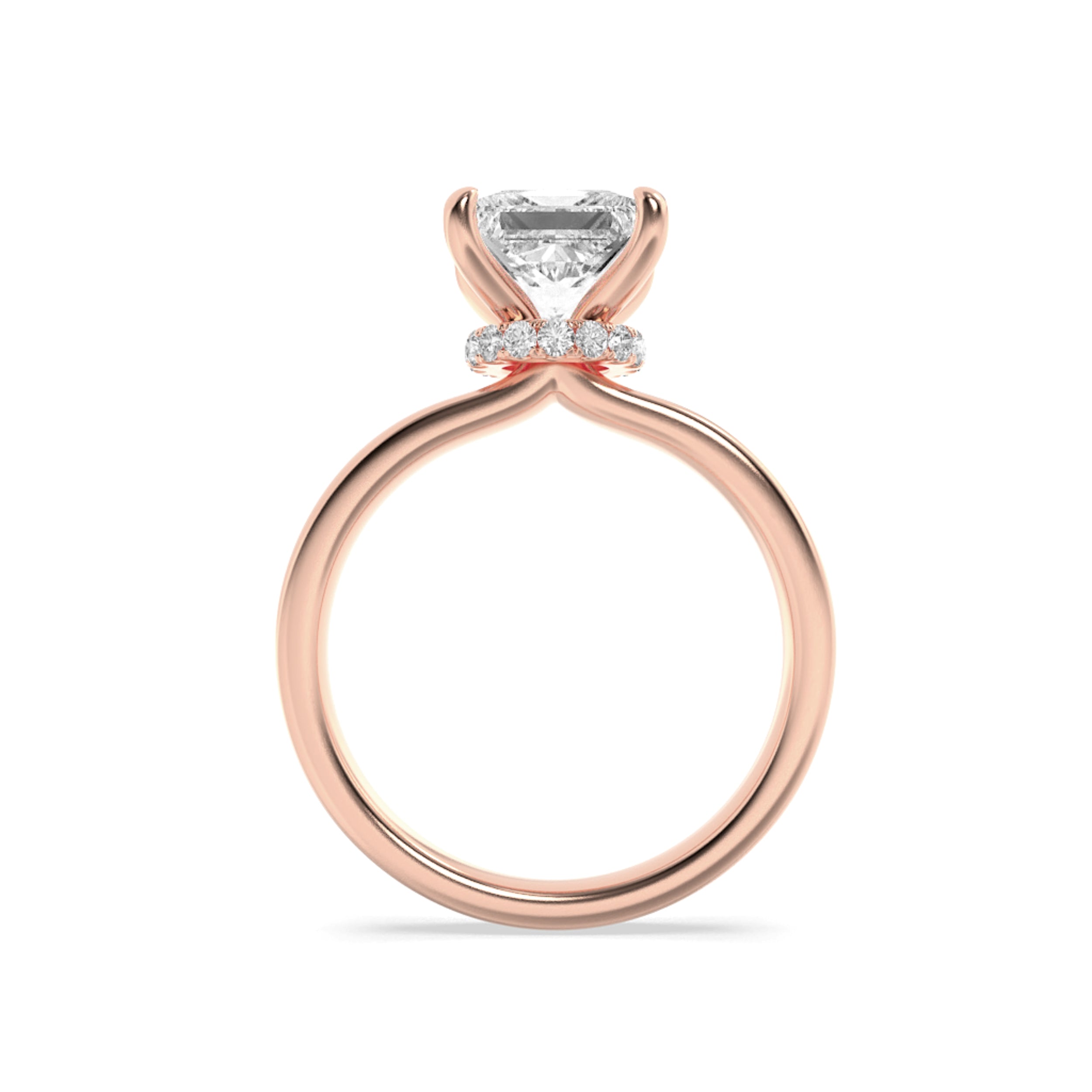 1CTW Princess Shaped Lab Grown Diamond (F/VS) Hidden Halo Plain Shank Engagement Ring in 14K Gold
