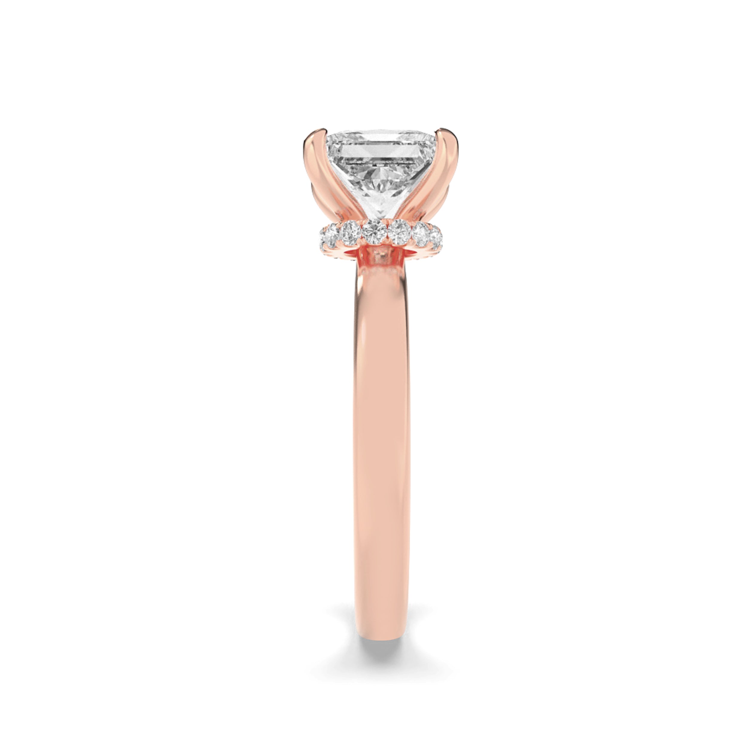 1CTW Princess Shaped Lab Grown Diamond (F/VS) Hidden Halo Plain Shank Engagement Ring in 14K Gold