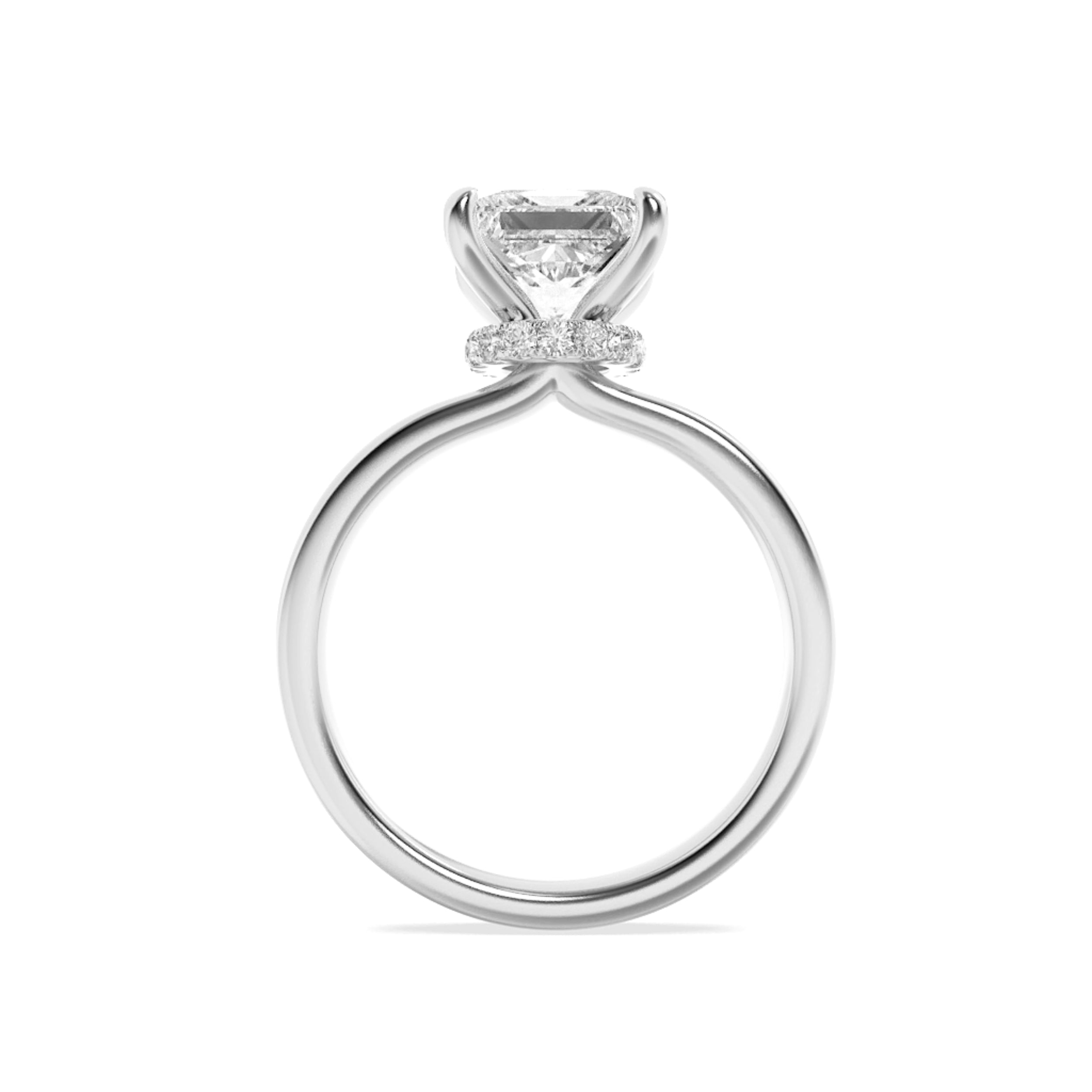 2CTW Princess Shaped Lab Grown Diamond (F/VS) Hidden Halo Plain Shank Engagement Ring in 14K Gold