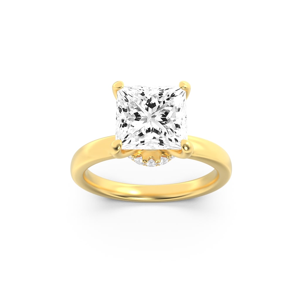 2CTW Princess Shaped Lab Grown Diamond (F/VS) Hidden Halo Plain Shank Engagement Ring in 14K Gold