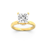 2CTW Princess Shaped Lab Grown Diamond (F/VS) Hidden Halo Plain Shank Engagement Ring in 14K Gold