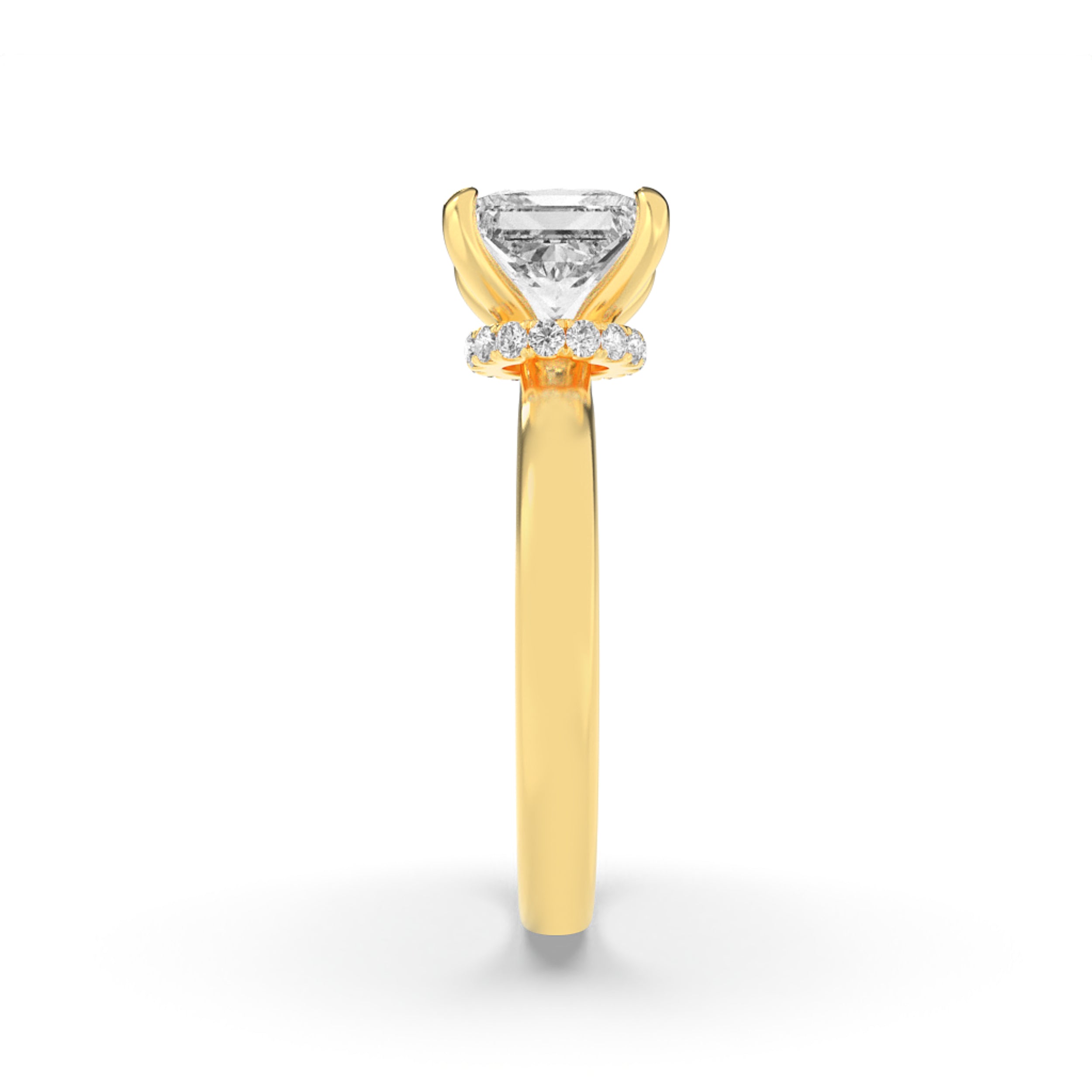 2CTW Princess Shaped Lab Grown Diamond (F/VS) Hidden Halo Plain Shank Engagement Ring in 14K Gold