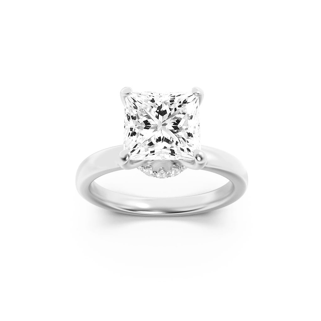 3CTW Princess Shaped Lab Grown Diamond (F/VS) Hidden Halo Plain Shank Engagement Ring in 14K Gold