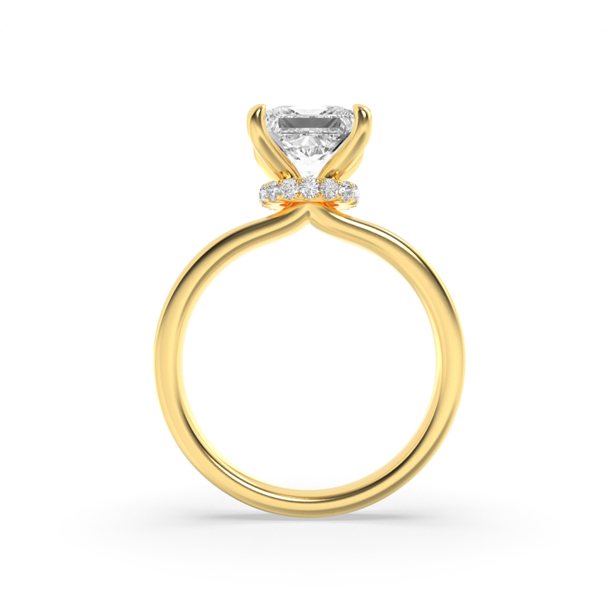 3CTW Princess Shaped Lab Grown Diamond (F/VS) Hidden Halo Plain Shank Engagement Ring in 14K Gold