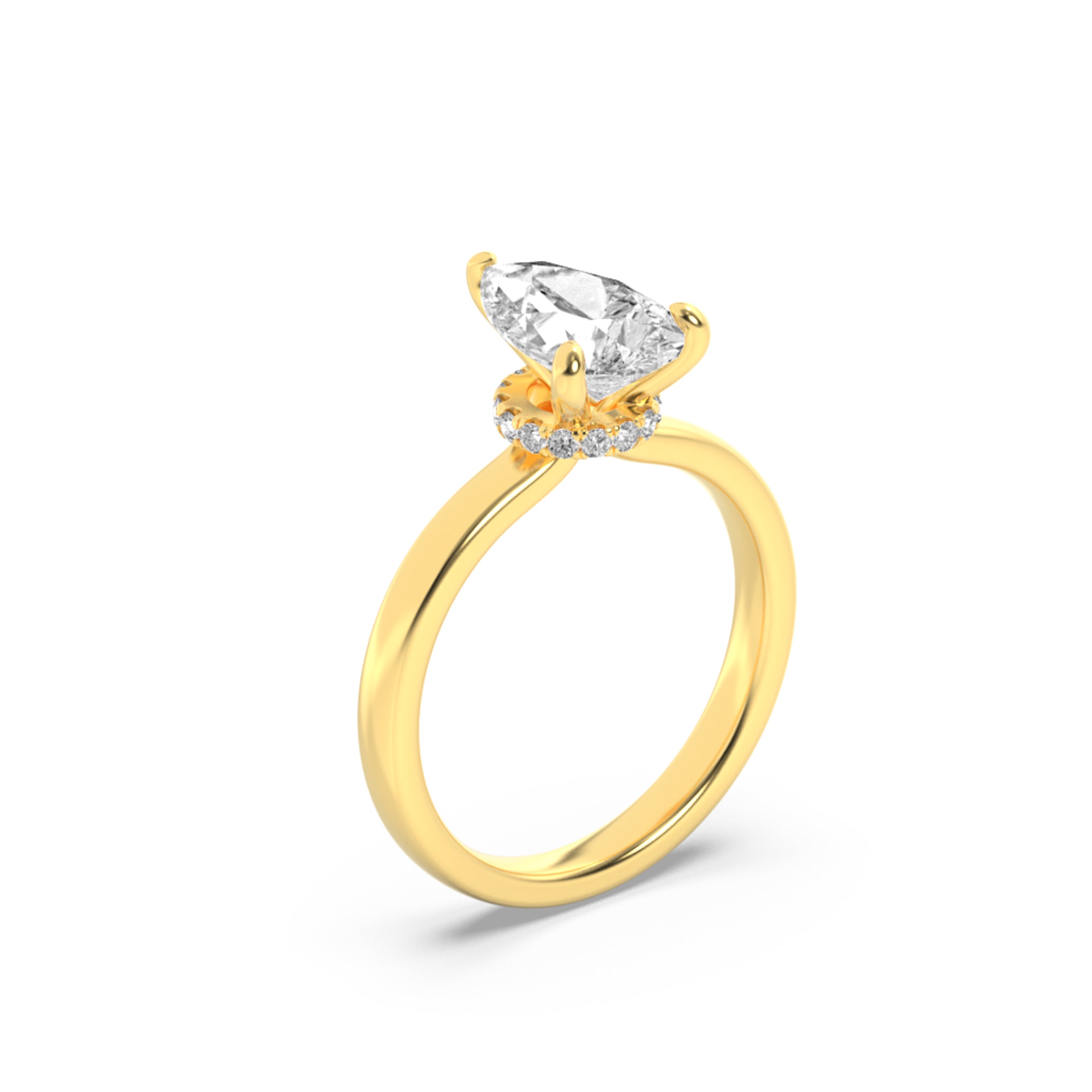 1CTW Pear Shaped Lab Grown Diamond (F/VS) Hidden Halo Plain Shank Engagement Ring in 14K Gold