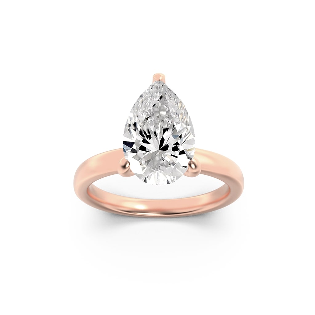 1CTW Pear Shaped Lab Grown Diamond (F/VS) Hidden Halo Plain Shank Engagement Ring in 14K Gold