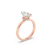 1CTW Pear Shaped Lab Grown Diamond (F/VS) Hidden Halo Plain Shank Engagement Ring in 14K Gold
