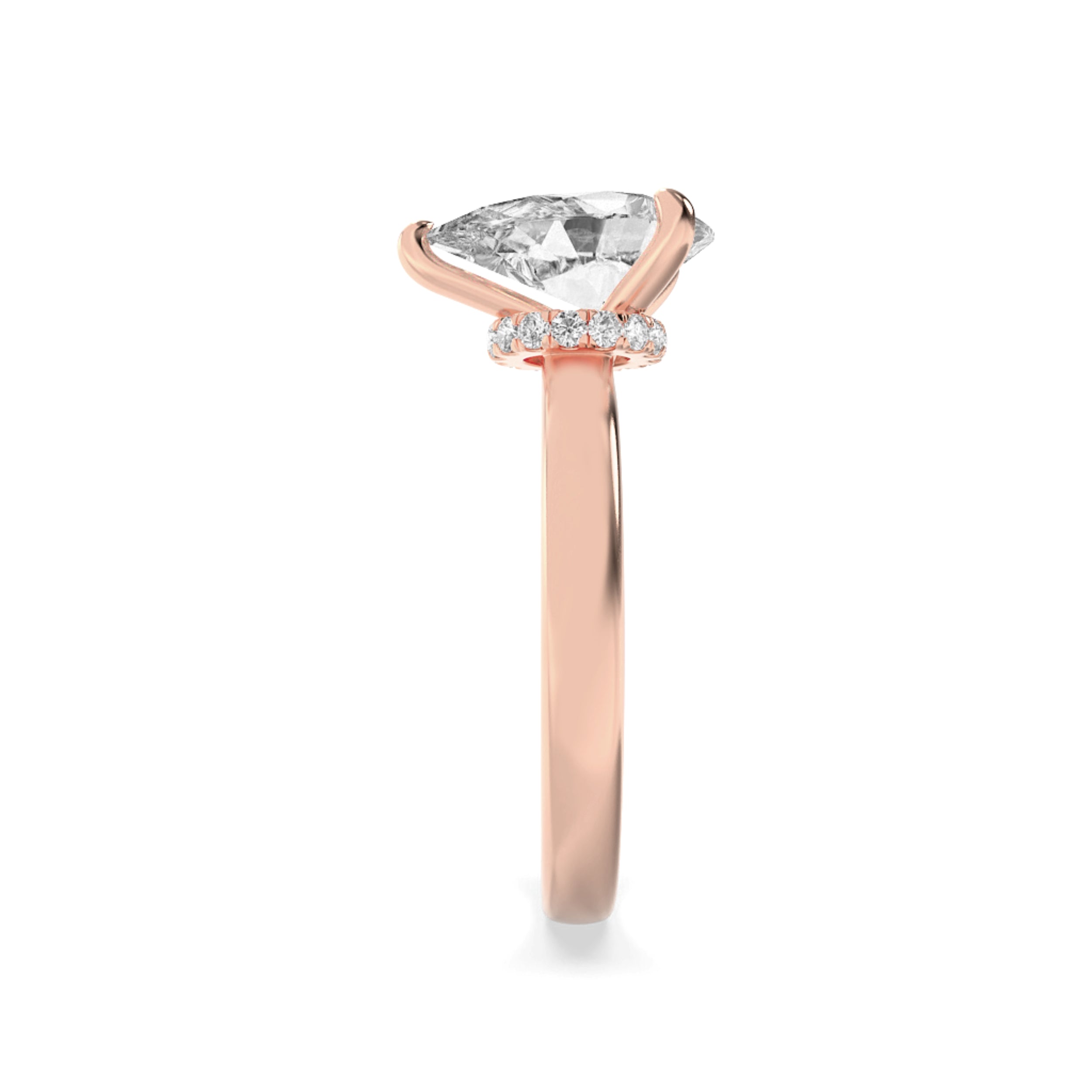 1CTW Pear Shaped Lab Grown Diamond (F/VS) Hidden Halo Plain Shank Engagement Ring in 14K Gold
