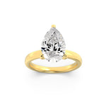 2CTW Pear Shaped Lab Grown Diamond (F/VS) Hidden Halo Plain Shank Engagement Ring in 14K Gold