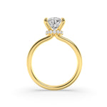 2CTW Pear Shaped Lab Grown Diamond (F/VS) Hidden Halo Plain Shank Engagement Ring in 14K Gold