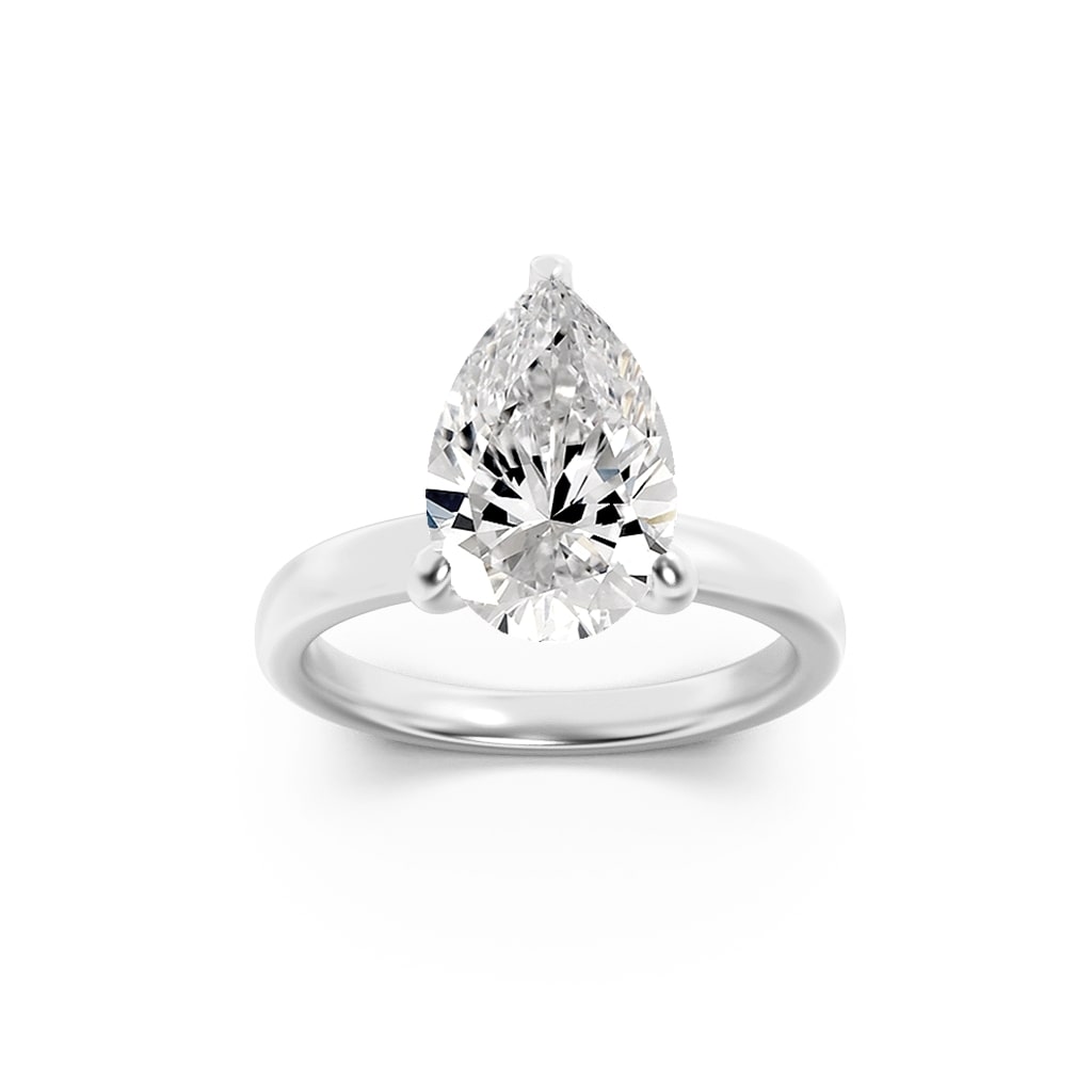 3CTW Pear Shaped Lab Grown Diamond (F/VS) Hidden Halo Plain Shank Engagement Ring in 14K Gold