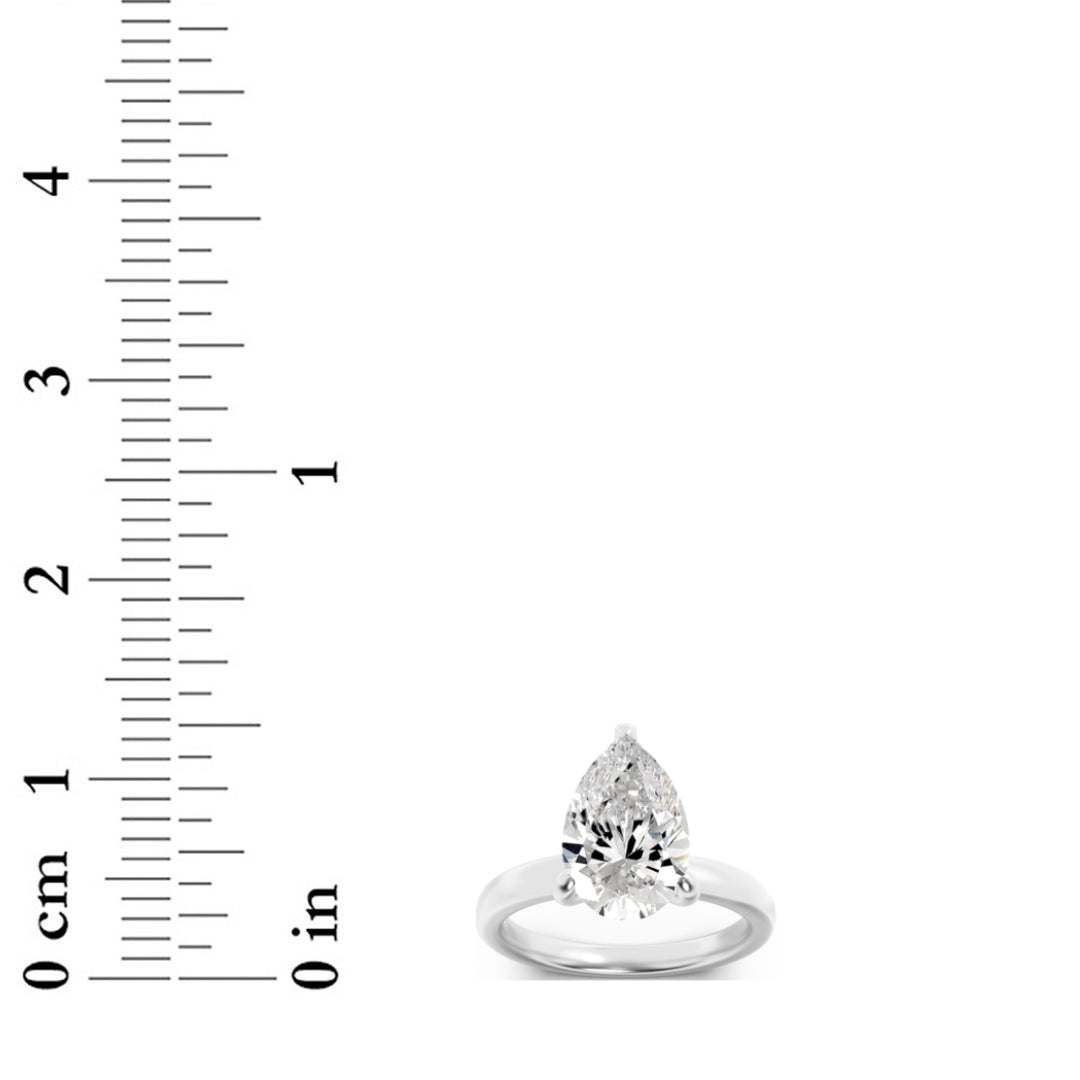 3CTW Pear Shaped Lab Grown Diamond (F/VS) Hidden Halo Plain Shank Engagement Ring in 14K Gold