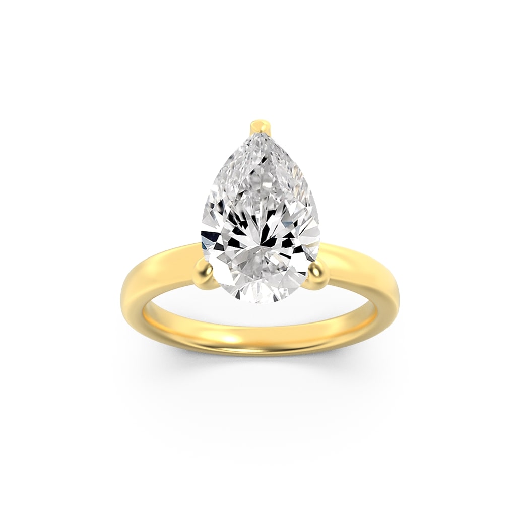 3CTW Pear Shaped Lab Grown Diamond (F/VS) Hidden Halo Plain Shank Engagement Ring in 14K Gold