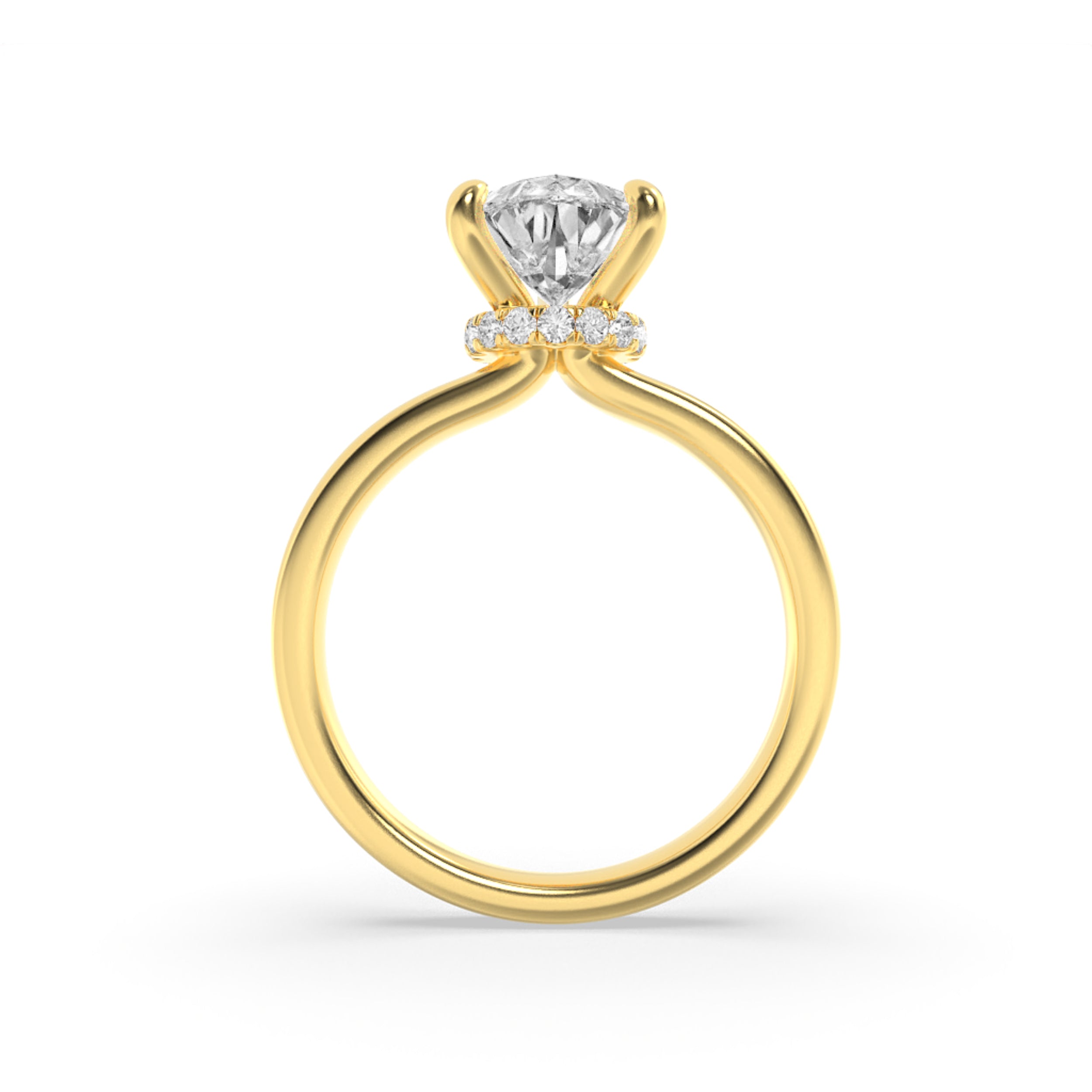 3CTW Pear Shaped Lab Grown Diamond (F/VS) Hidden Halo Plain Shank Engagement Ring in 14K Gold