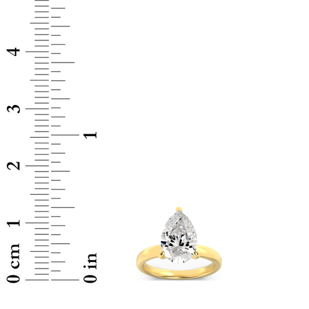 3CTW Pear Shaped Lab Grown Diamond (F/VS) Hidden Halo Plain Shank Engagement Ring in 14K Gold