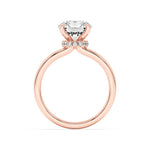 1CTW Round Shaped Lab Grown Diamond (F/VS) Hidden Halo Plain Shank Engagement Ring in 14K Gold