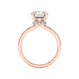 1CTW Round Shaped Lab Grown Diamond (F/VS) Hidden Halo Plain Shank Engagement Ring in 14K Gold