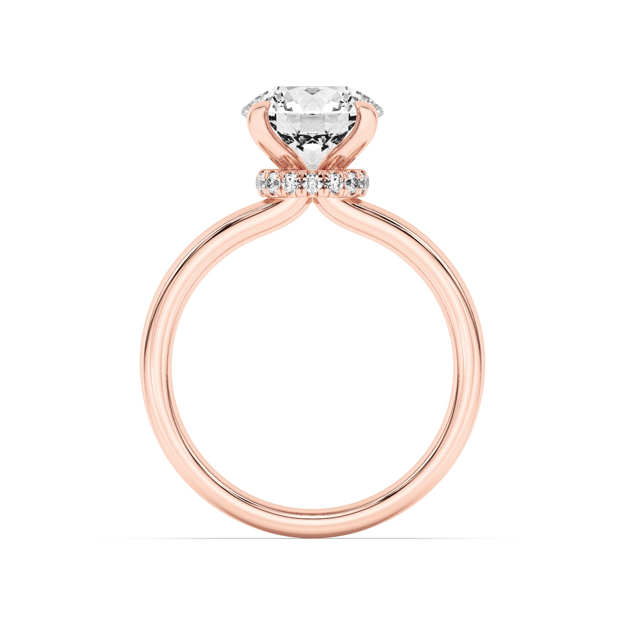 2CTW Round Shaped Lab Grown Diamond (F/VS) Hidden Halo Plain Shank Engagement Ring in 14K Gold