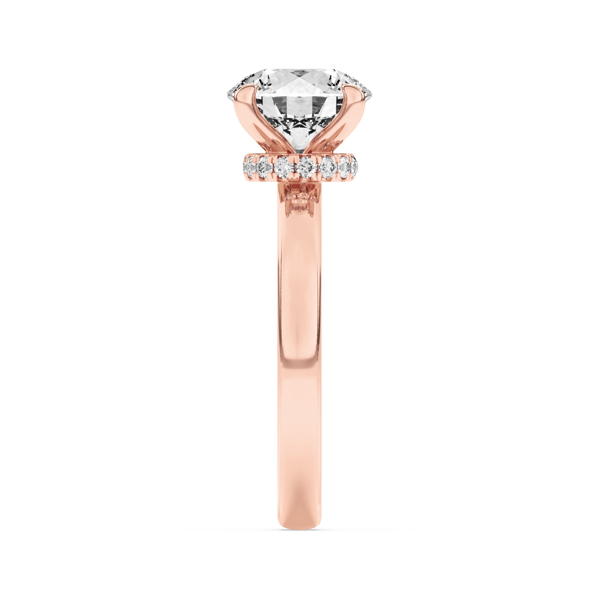 2CTW Round Shaped Lab Grown Diamond (F/VS) Hidden Halo Plain Shank Engagement Ring in 14K Gold