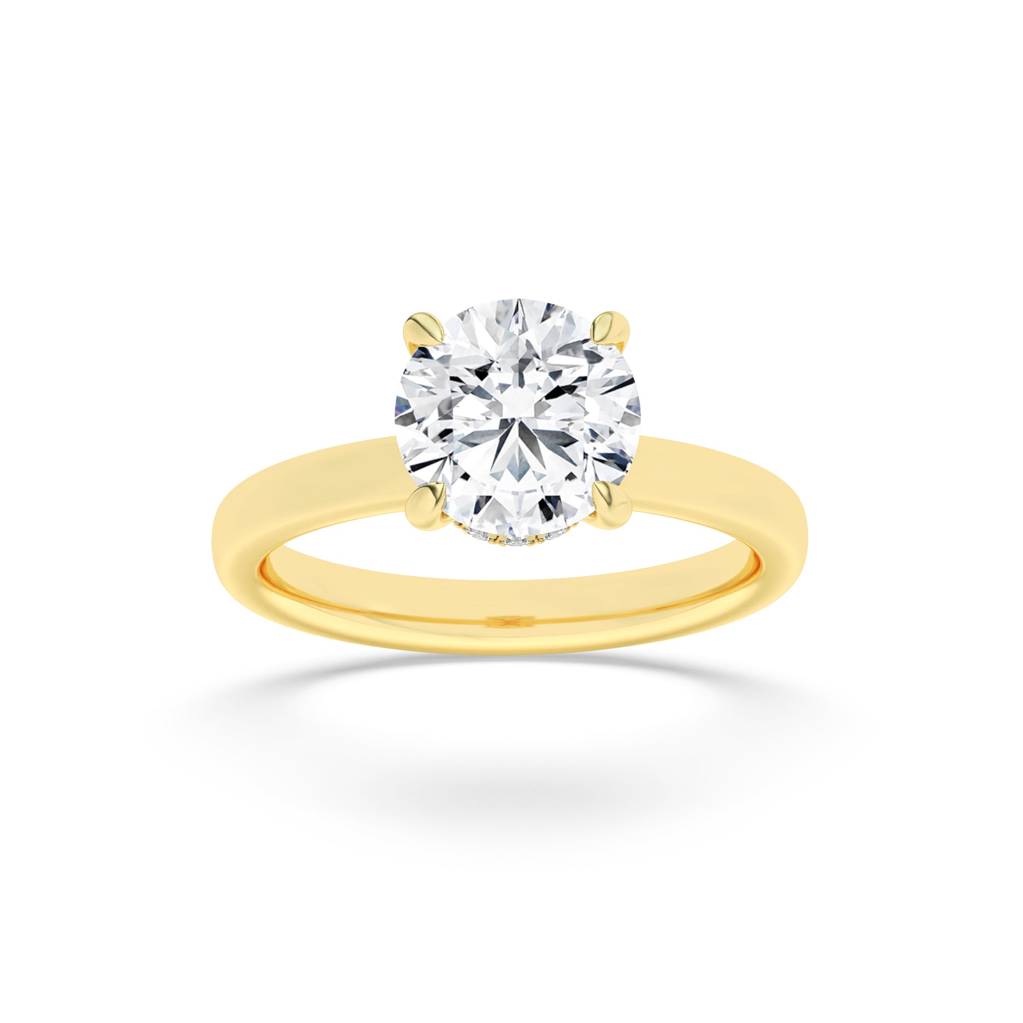 2.5CTW Round Shaped Lab Grown Diamond (F/VS) Hidden Halo Plain Shank Engagement Ring in 14K Gold