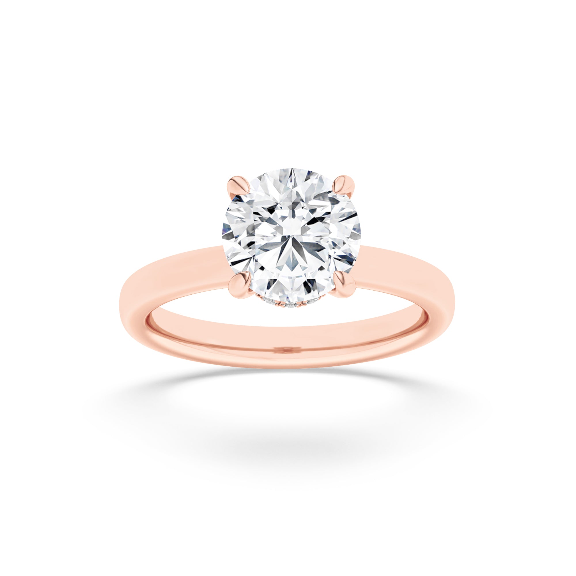 3CTW Round Shaped Lab Grown Diamond (G/VS) Hidden Halo Plain Shank Engagement Ring in 14K Gold