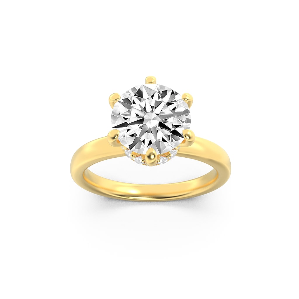 1CTW Round Shaped Lab Grown Diamond (F/VS) Hidden Halo Plain Shank Engagement Ring in 14K Gold