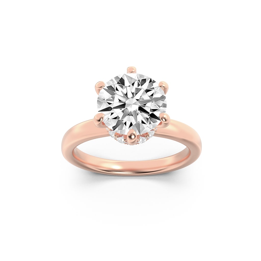 1CTW Round Shaped Lab Grown Diamond (F/VS) Hidden Halo Plain Shank Engagement Ring in 14K Gold
