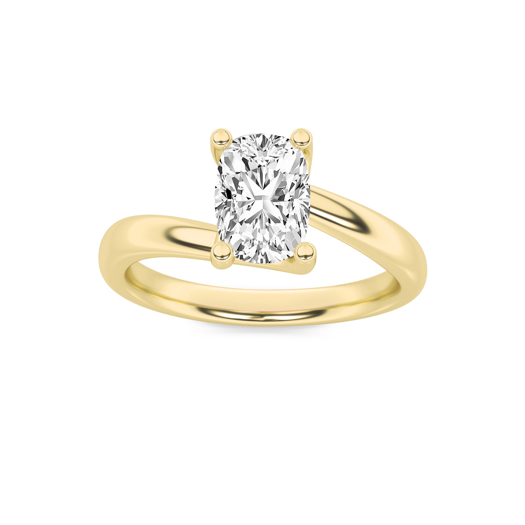 1CTW Elongated Cushion Shaped Lab Grown Diamond (F/VS) Bypass Shank Engagement Ring in 14K Gold