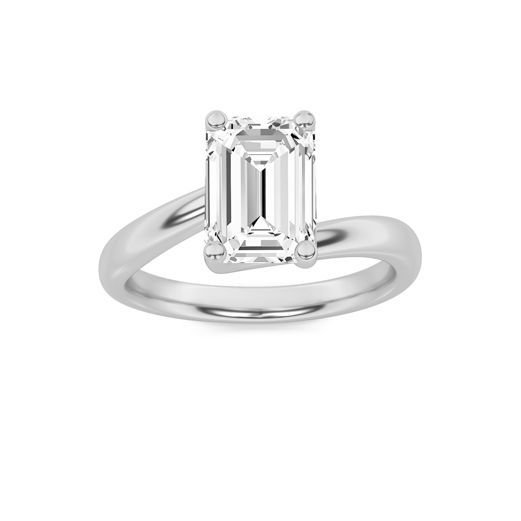 2CTW Emerald Shaped Lab Grown Diamond (F/VS) Bypass Shank Engagement Ring in 14K Gold