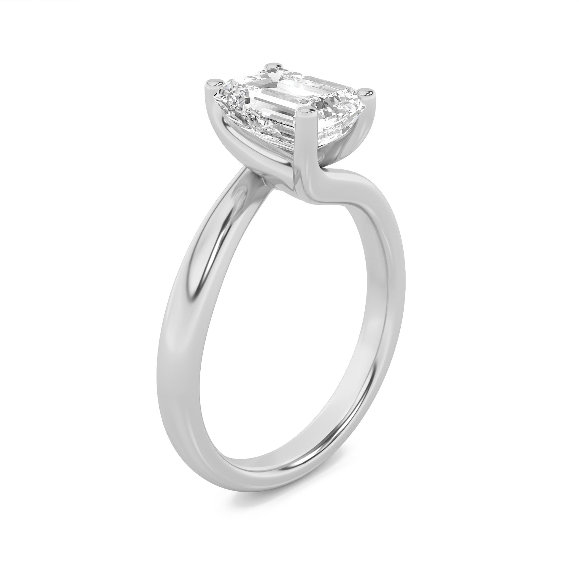 2CTW Emerald Shaped Lab Grown Diamond (F/VS) Bypass Shank Engagement Ring in 14K Gold