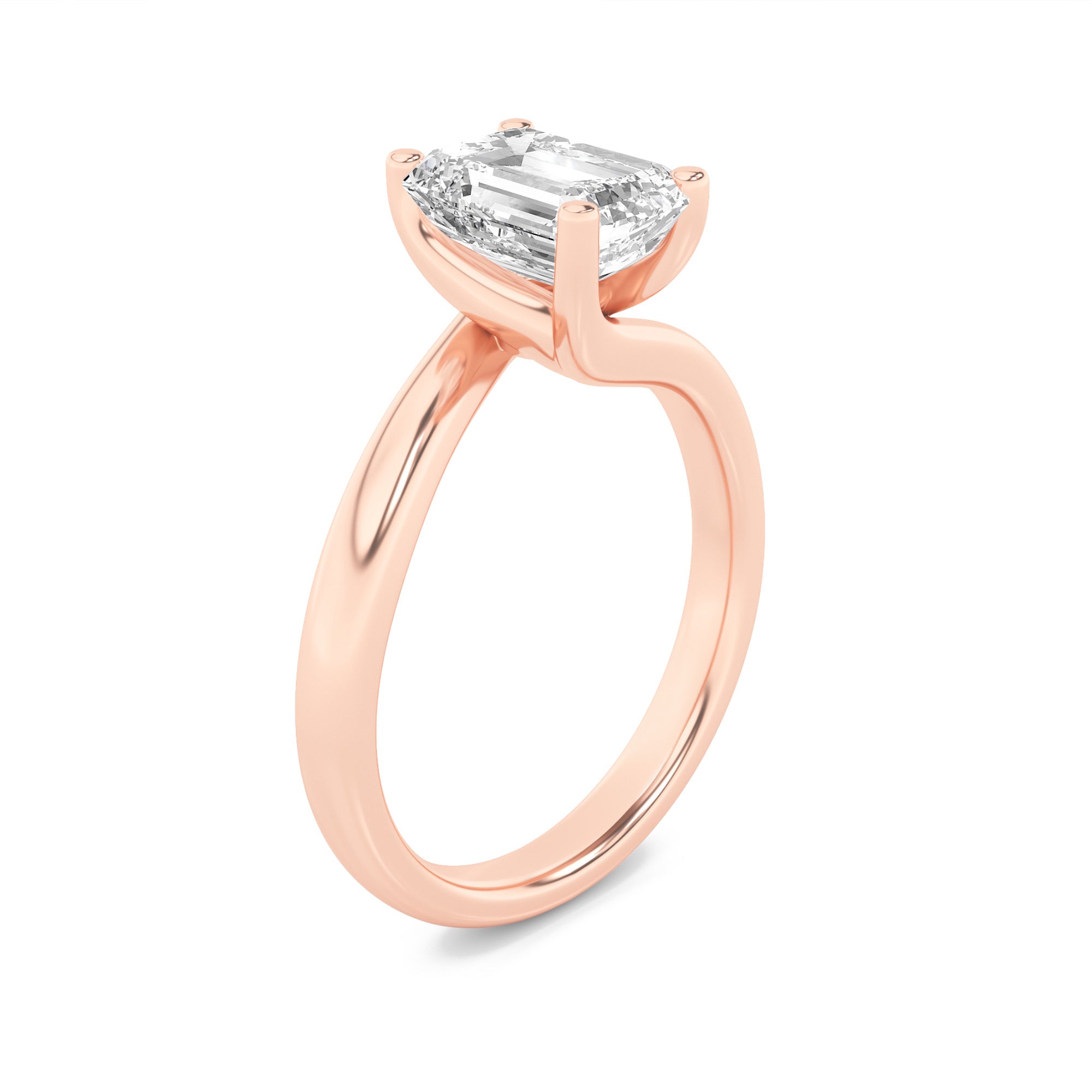 2CTW Emerald Shaped Lab Grown Diamond (F/VS) Bypass Shank Engagement Ring in 14K Gold