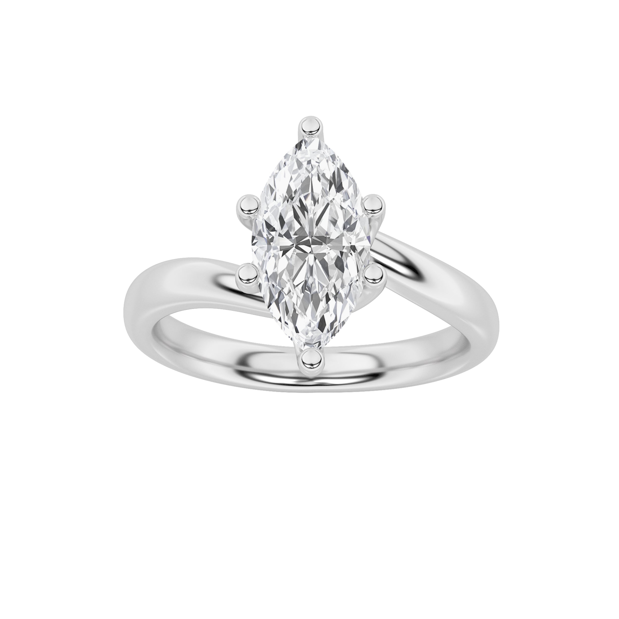 1CTW Marquise Shaped Lab Grown Diamond (F/VS) Bypass Shank Engagement Ring in 14K Gold