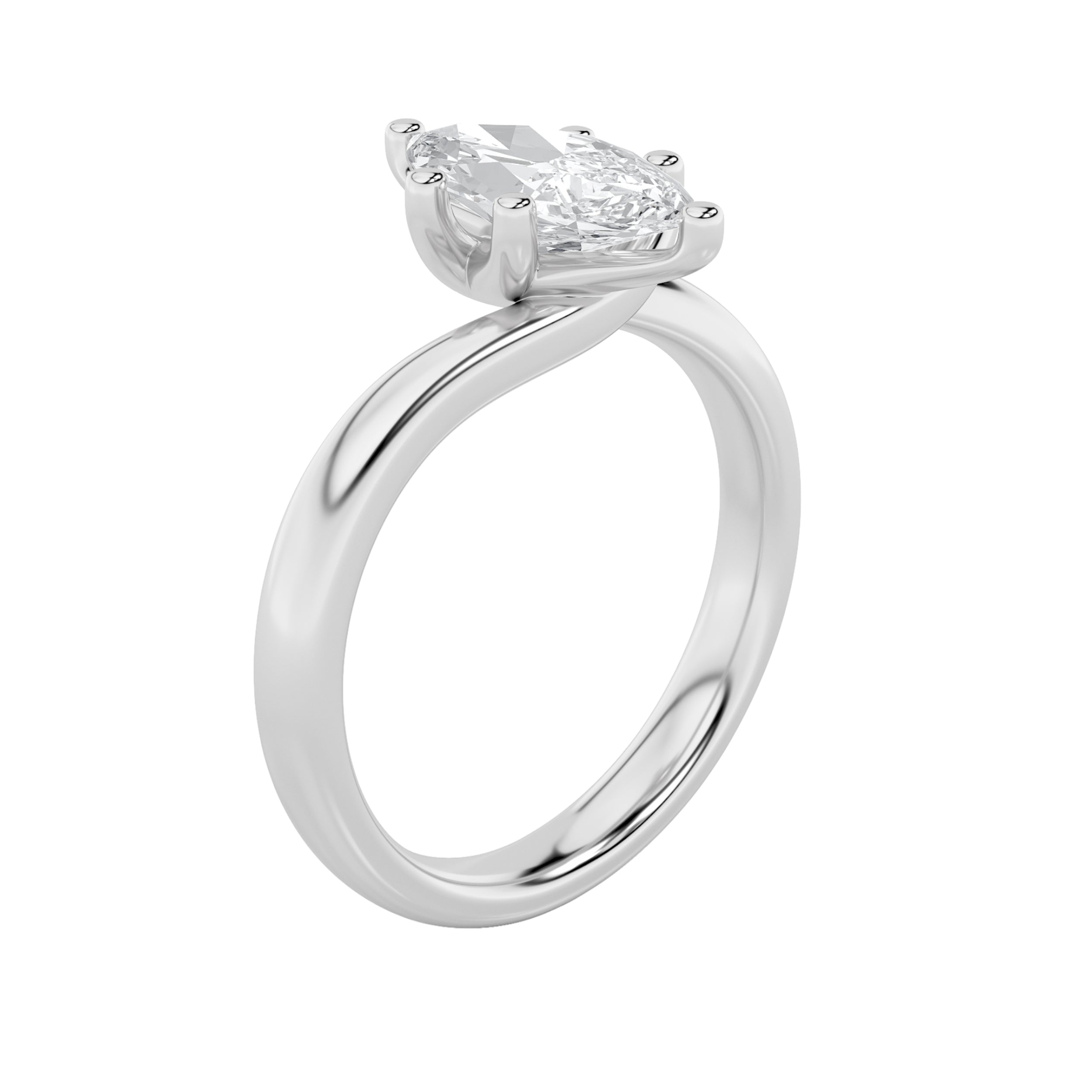 1CTW Marquise Shaped Lab Grown Diamond (F/VS) Bypass Shank Engagement Ring in 14K Gold