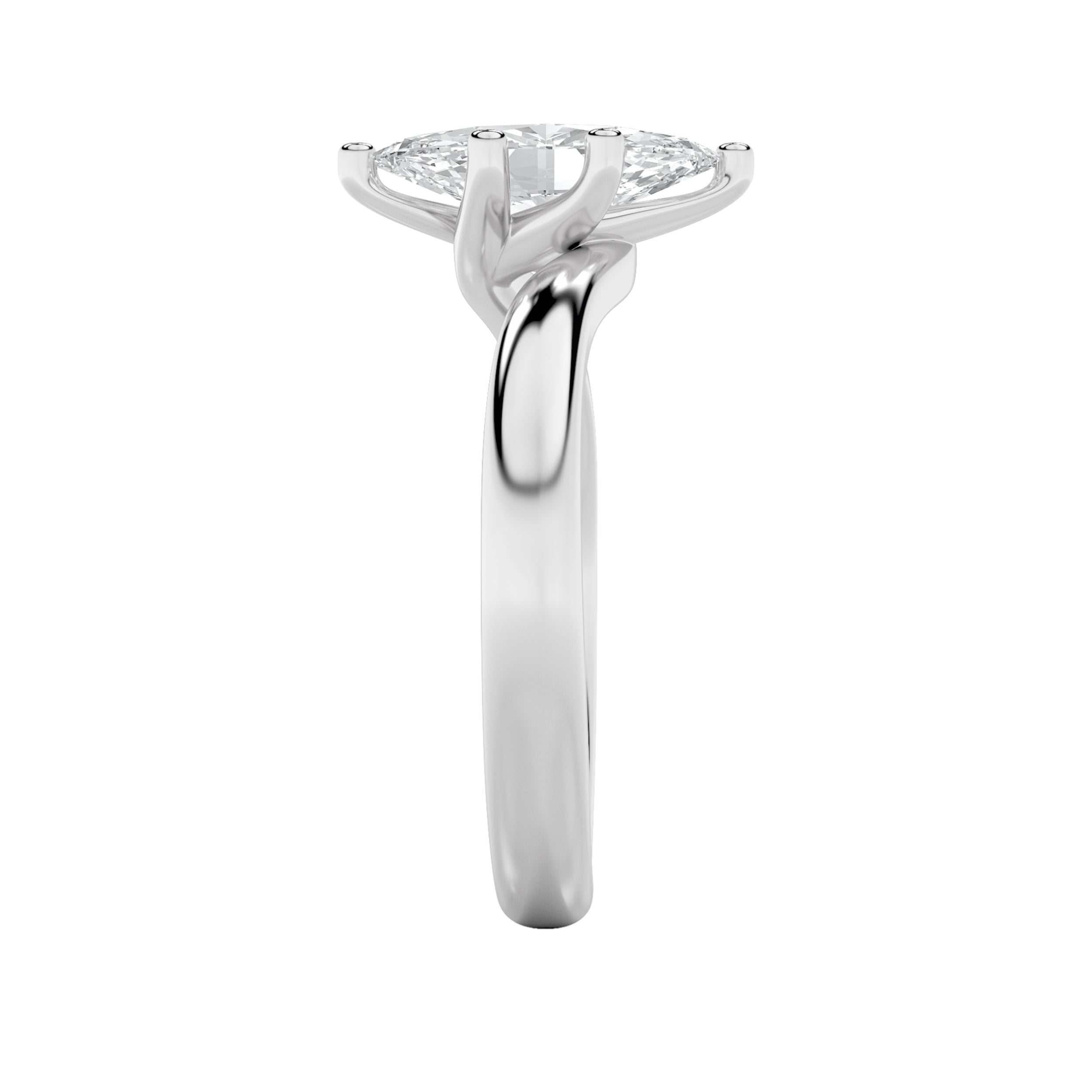 1CTW Marquise Shaped Lab Grown Diamond (F/VS) Bypass Shank Engagement Ring in 14K Gold