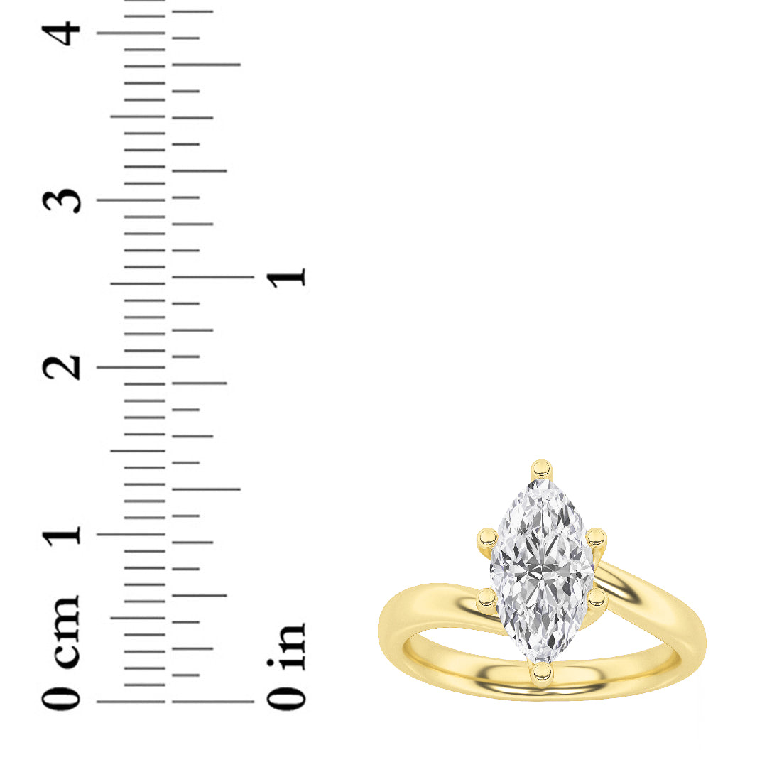 2CTW Marquise Shaped Lab Grown Diamond (F/VS) Ring in 14K Yellow Gold
