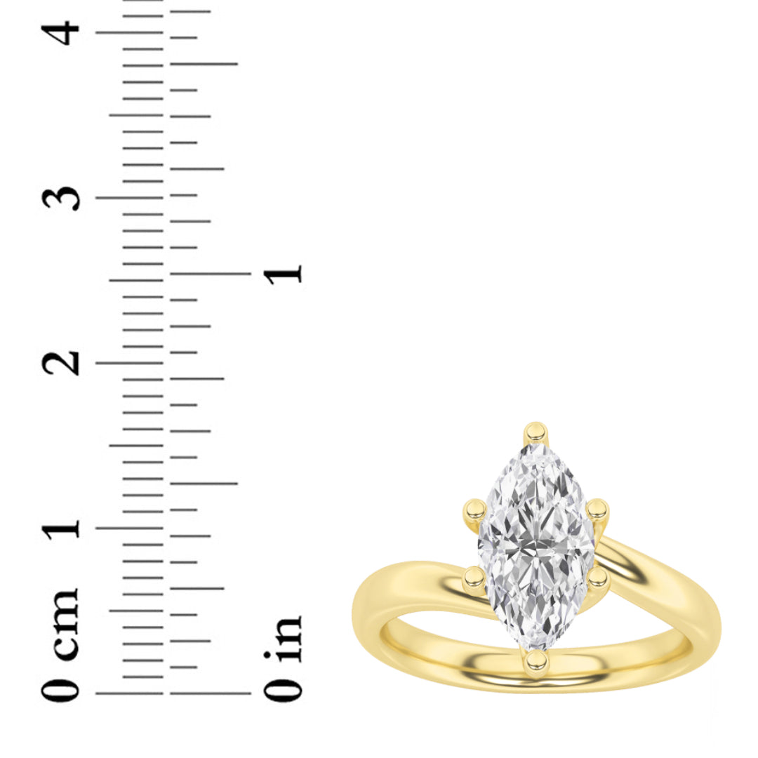 3CTW Marquise Shaped Lab Grown Diamond (F/VS) Ring in 14K Yellow Gold