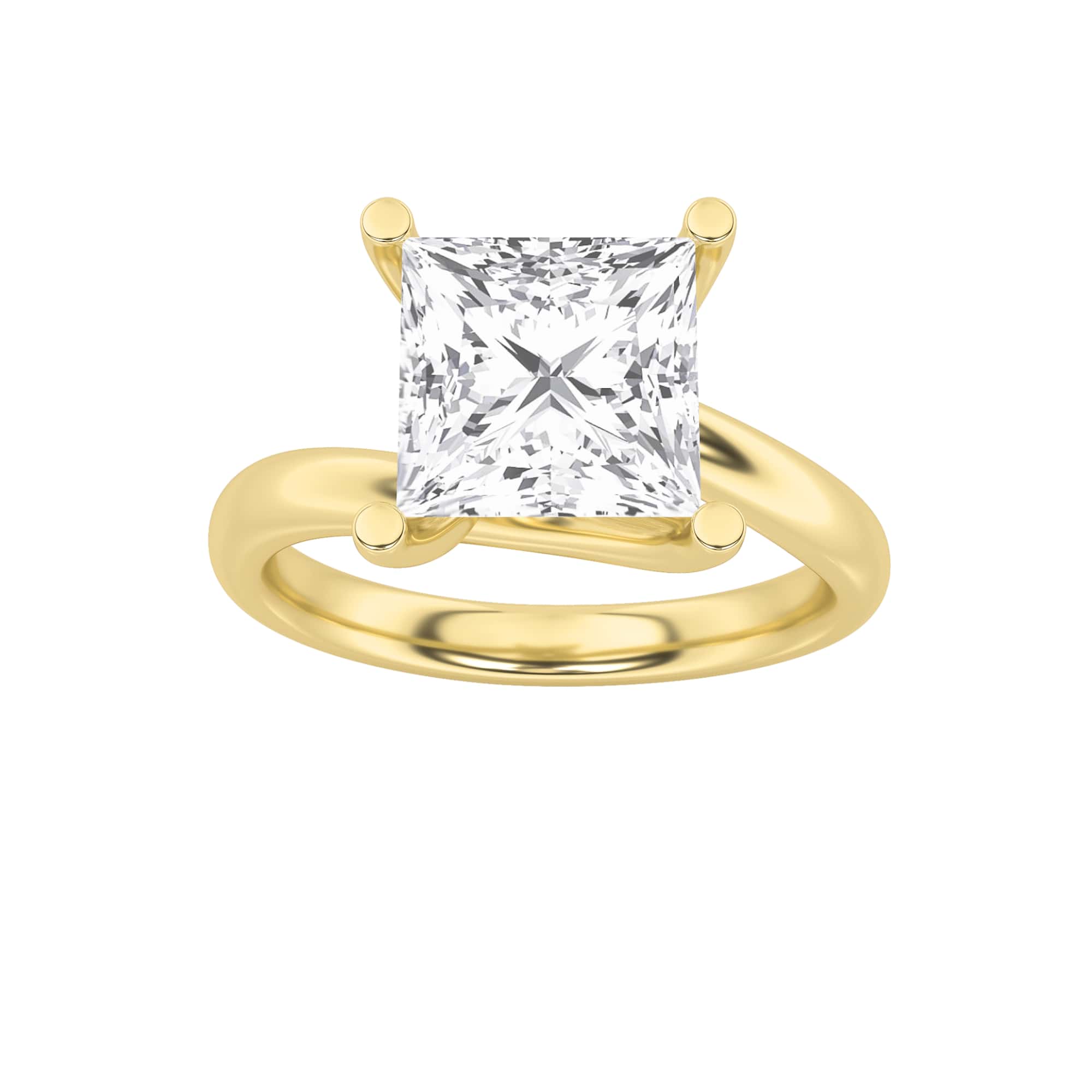 2CTW Princess Shaped Lab Grown Diamond (F/VS) Bypass Shank Engagement Ring in 14K Gold