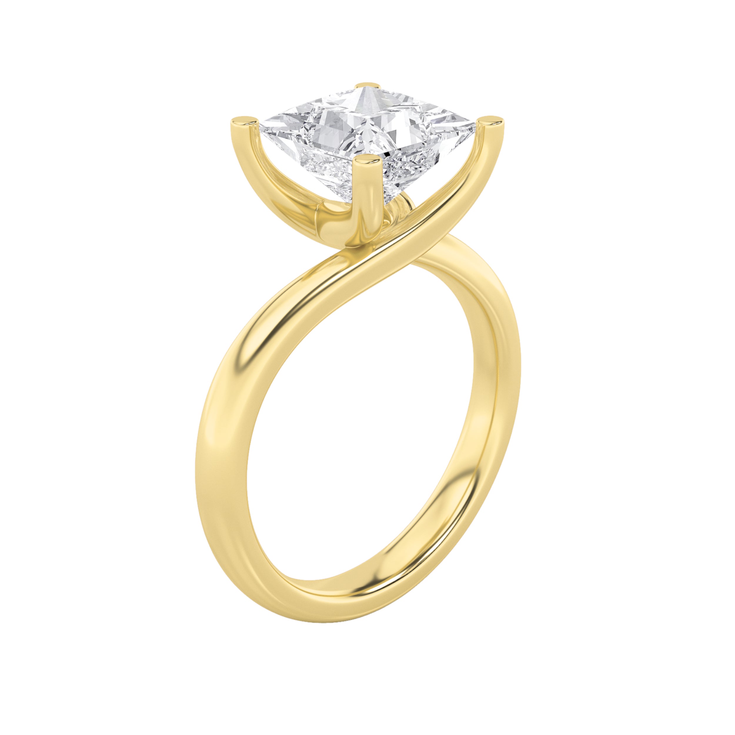 2CTW Princess Shaped Lab Grown Diamond (F/VS) Bypass Shank Engagement Ring in 14K Gold