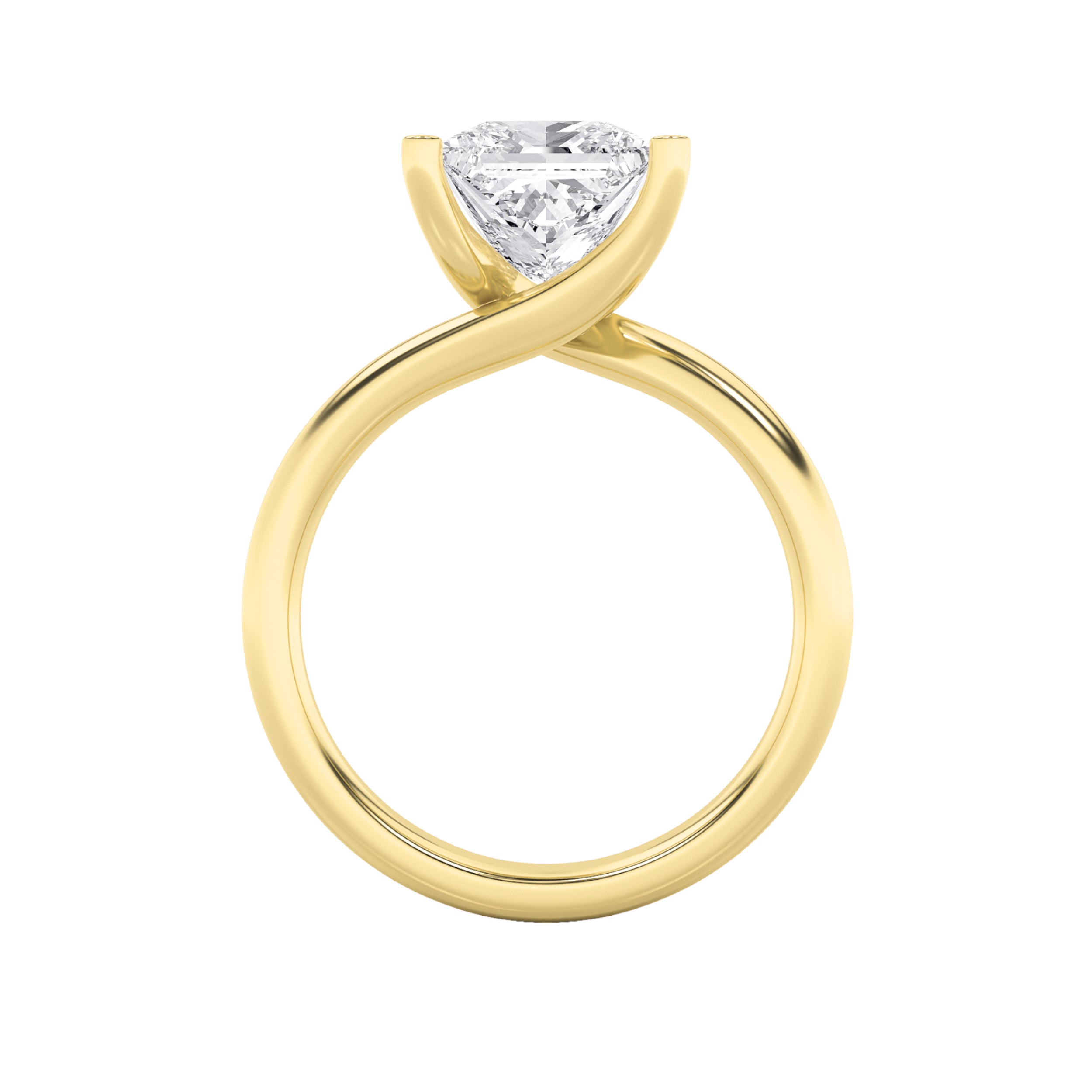 2CTW Princess Shaped Lab Grown Diamond (F/VS) Bypass Shank Engagement Ring in 14K Gold