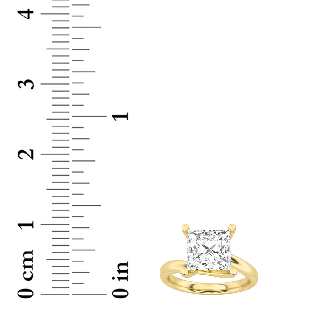 2CTW Princess Shaped Lab Grown Diamond (F/VS) Bypass Shank Engagement Ring in 14K Gold