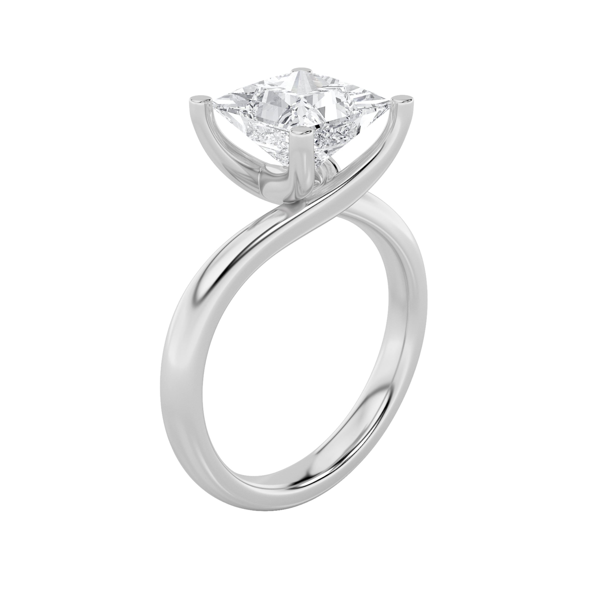 3CTW Princess Shaped Lab Grown Diamond (F/VS) Bypass Shank Engagement Ring in 14K Gold