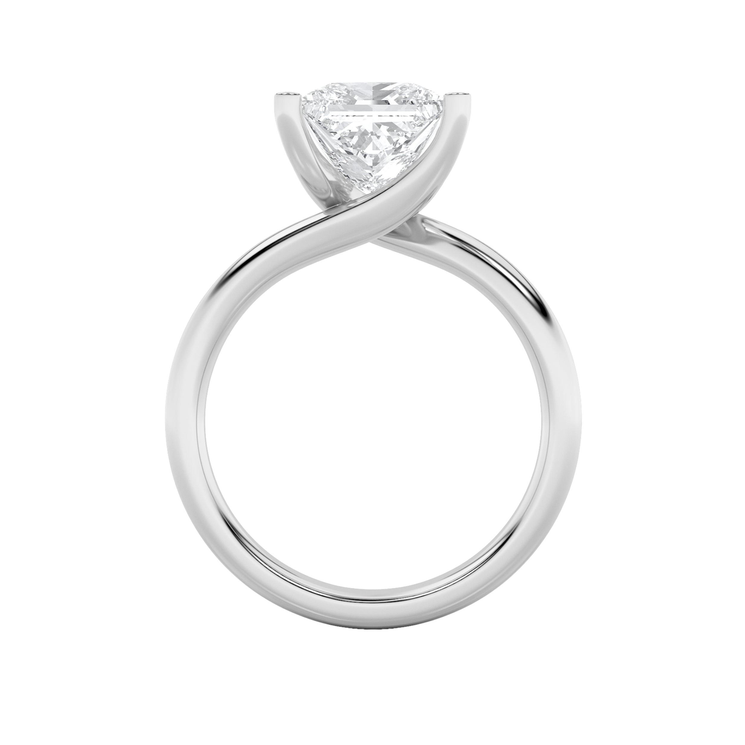 3CTW Princess Shaped Lab Grown Diamond (F/VS) Bypass Shank Engagement Ring in 14K Gold