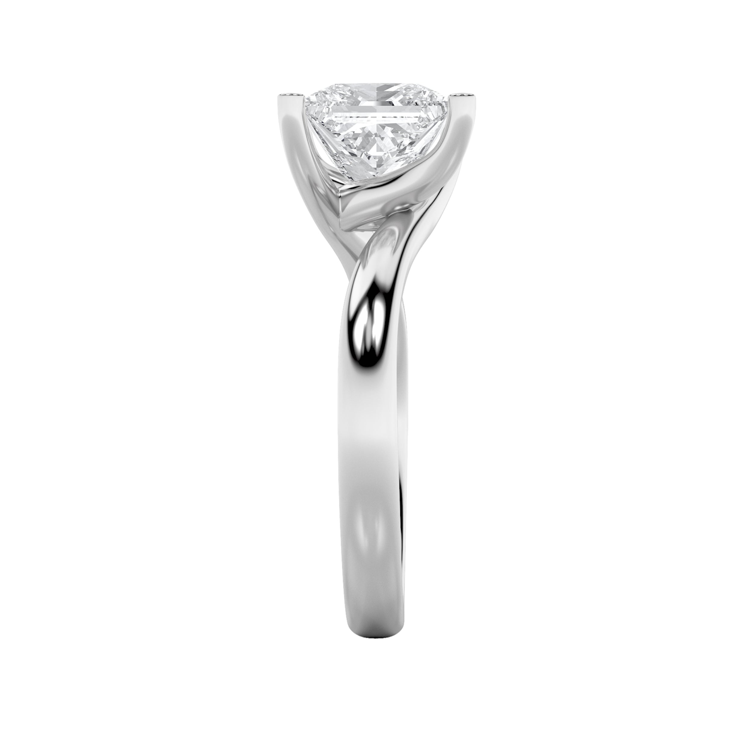 3CTW Princess Shaped Lab Grown Diamond (F/VS) Bypass Shank Engagement Ring in 14K Gold