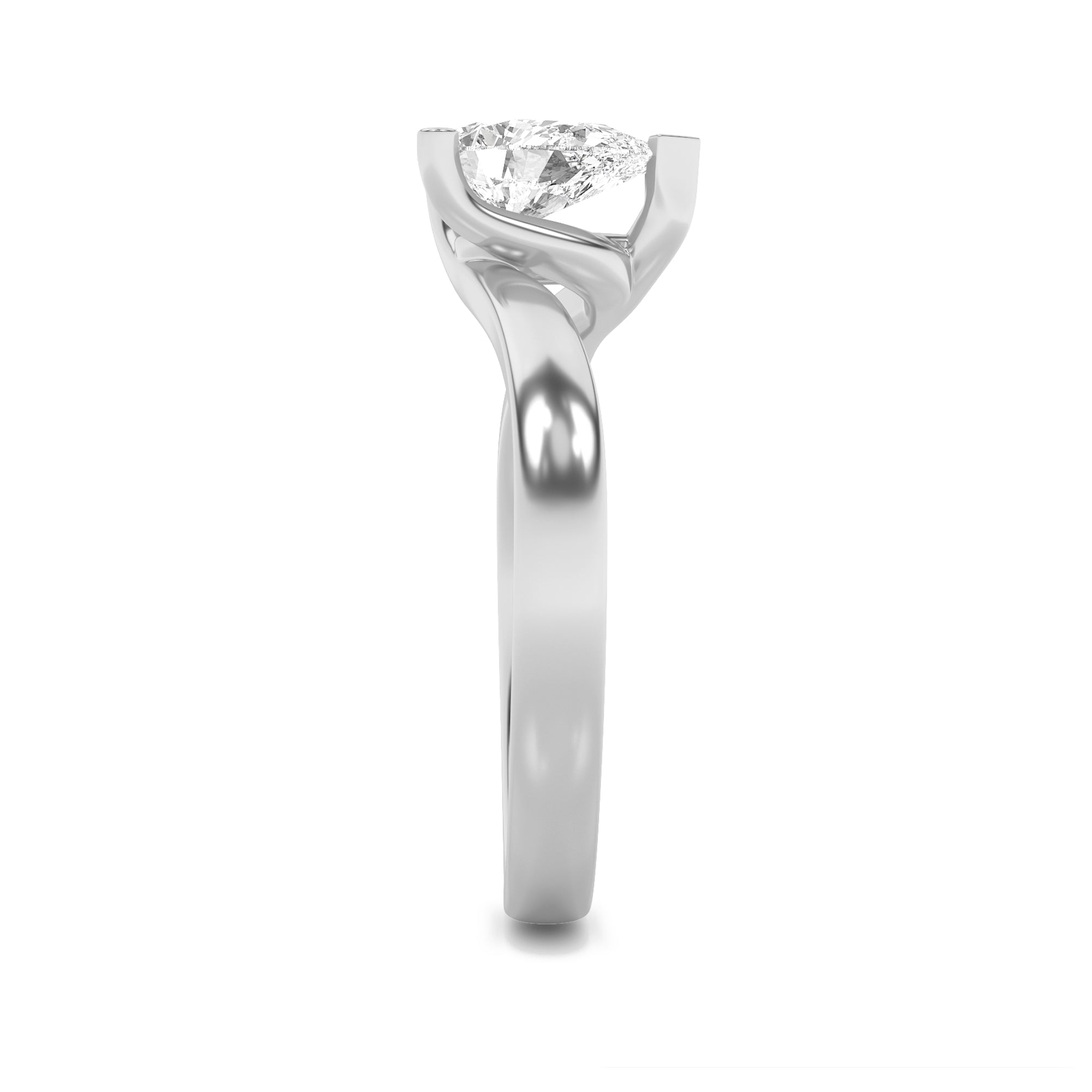 1CTW Pear Shaped Lab Grown Diamond (F/VS) Bypass Shank Engagement Ring in 14K Gold
