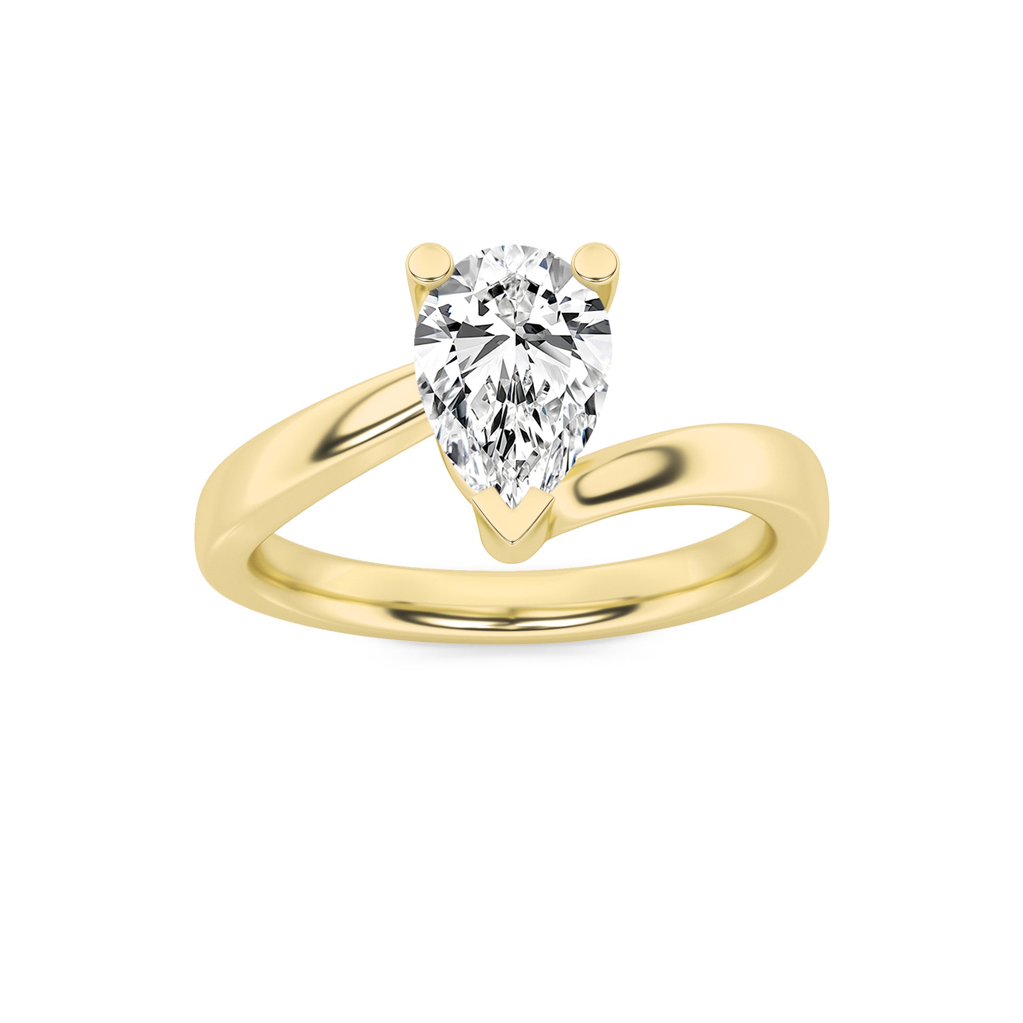 1CTW Pear Shaped Lab Grown Diamond (F/VS) Bypass Shank Engagement Ring in 14K Gold