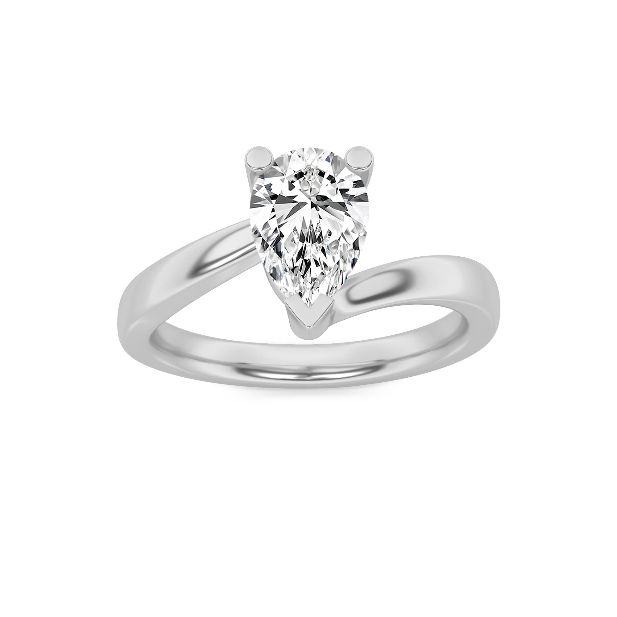 2CTW Pear Shaped Lab Grown Diamond (F/VS) Bypass Shank Engagement Ring in 14K Gold