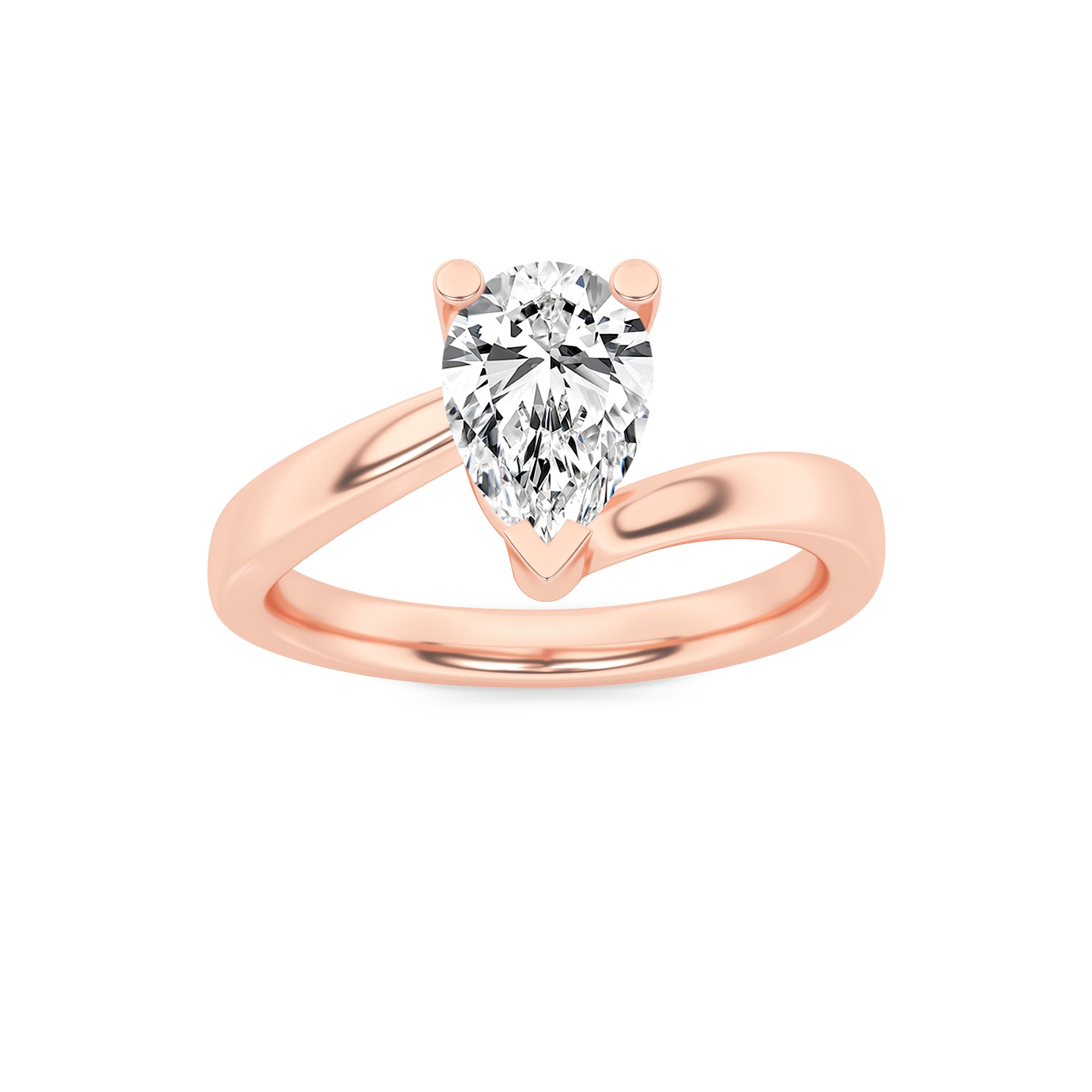 2CTW Pear Shaped Lab Grown Diamond (F/VS) Bypass Shank Engagement Ring in 14K Gold