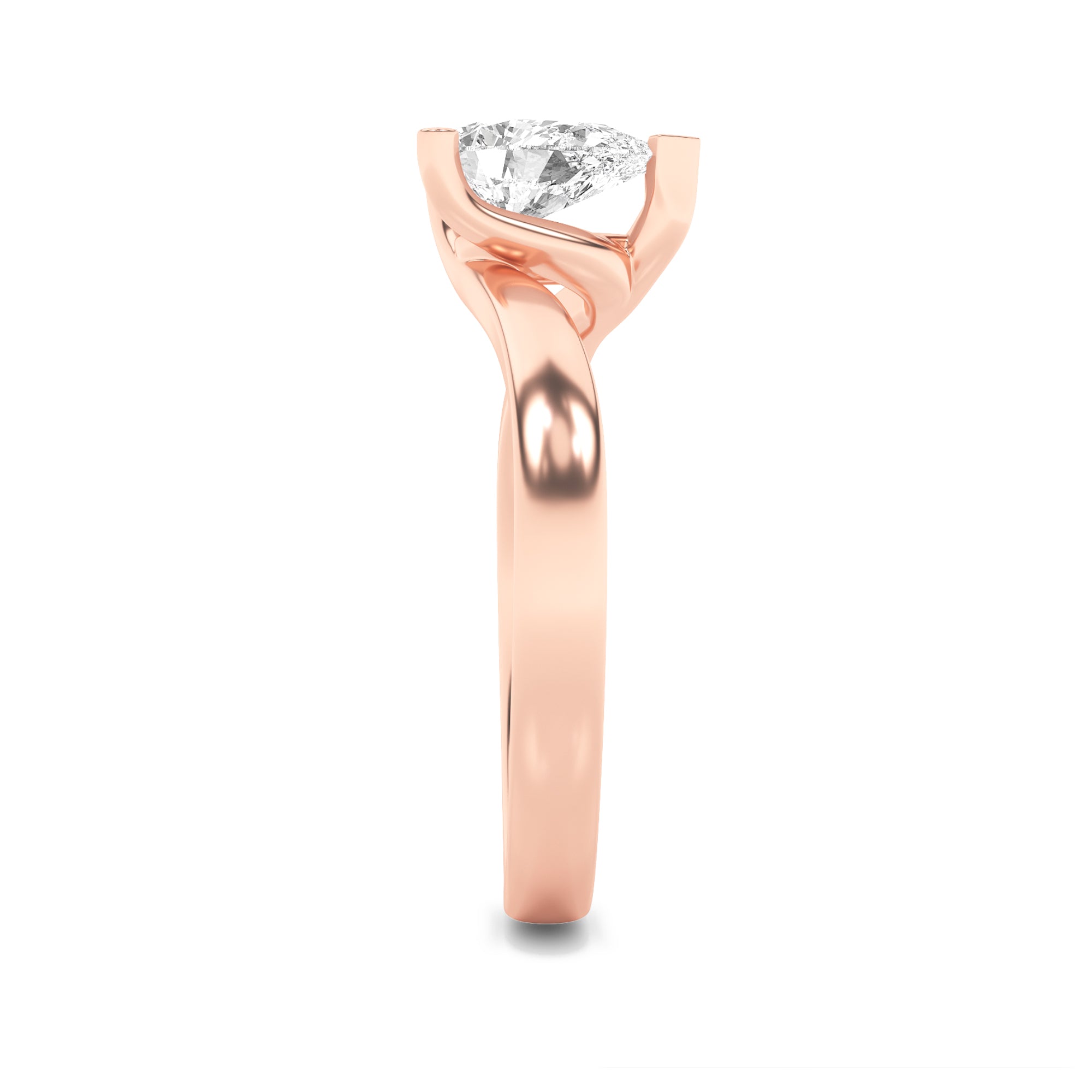 2CTW Pear Shaped Lab Grown Diamond (F/VS) Bypass Shank Engagement Ring in 14K Gold