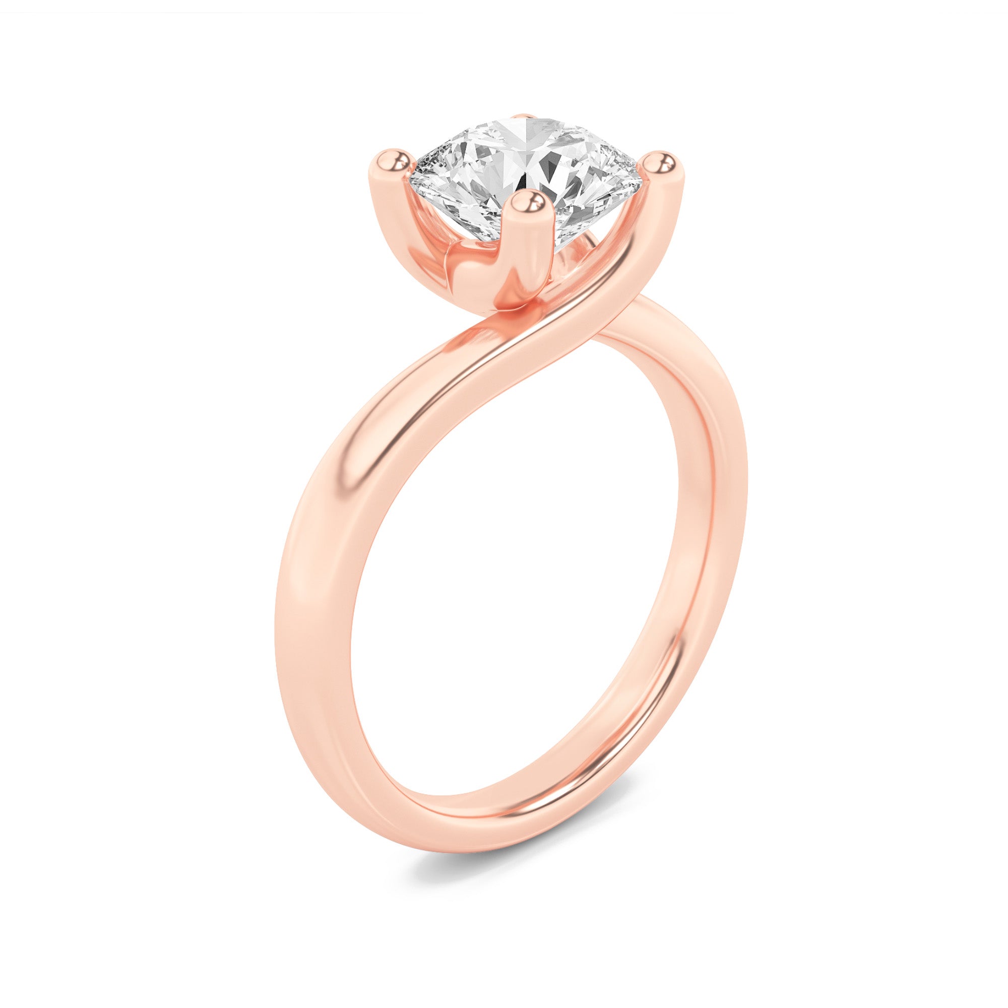 1CTW Round Shaped Lab Grown Diamond (G/VS) Bypass Shank Engagement Ring in 14K Gold